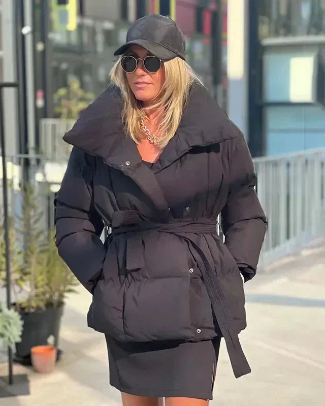 Mune | Jacket with Belt for Women Warm Brown Jacket with Oversized Collar