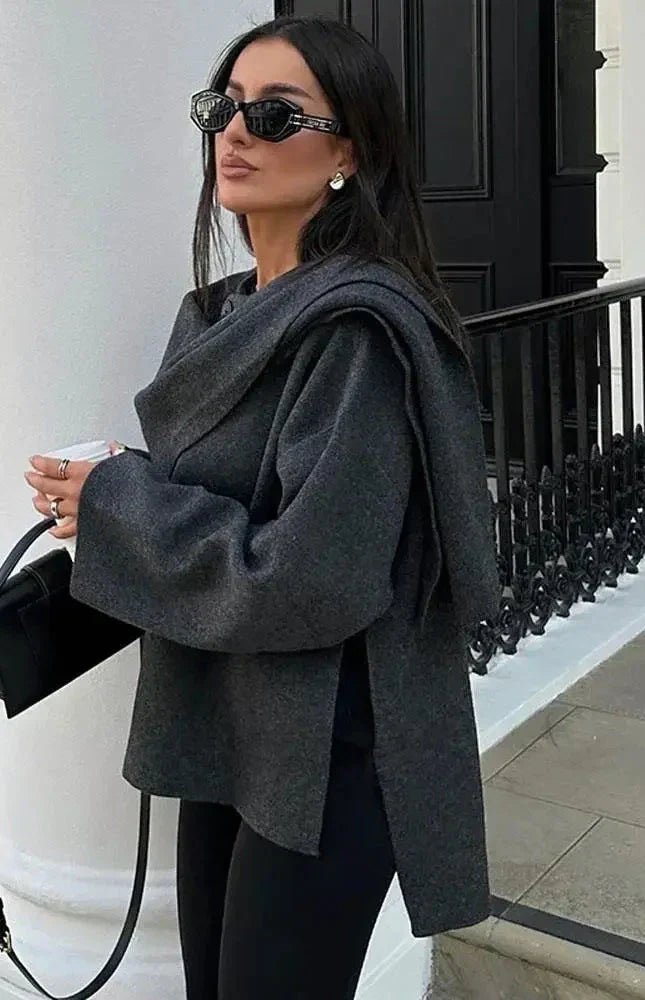 Mune | Knit Cape Coat with Scarf