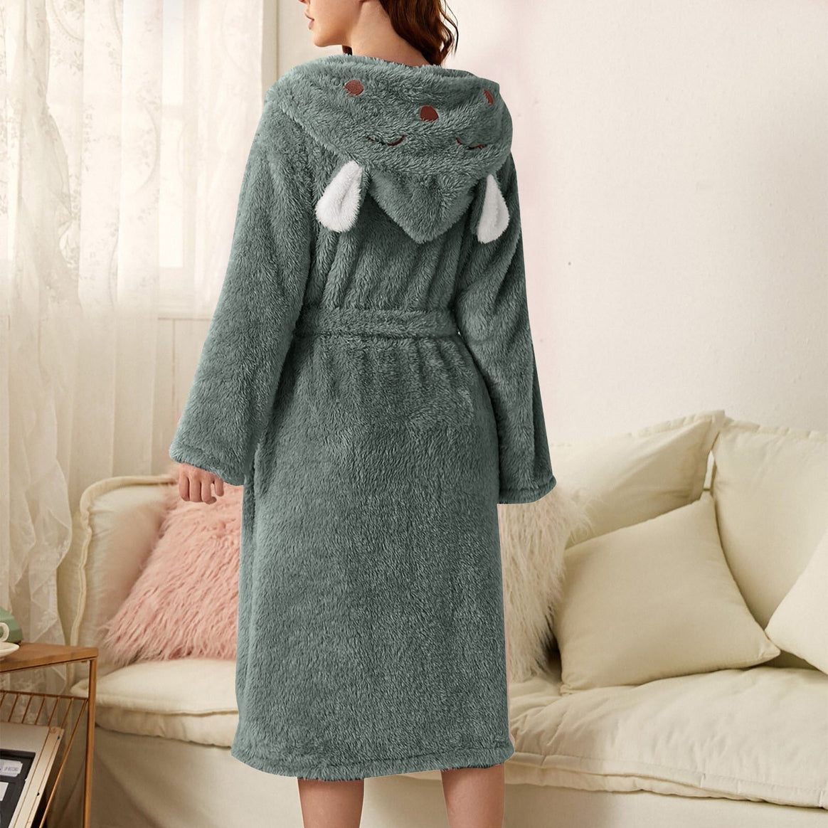 Mune | Casual Autumn Thick Flannel Hooded Bathrobe for Women
