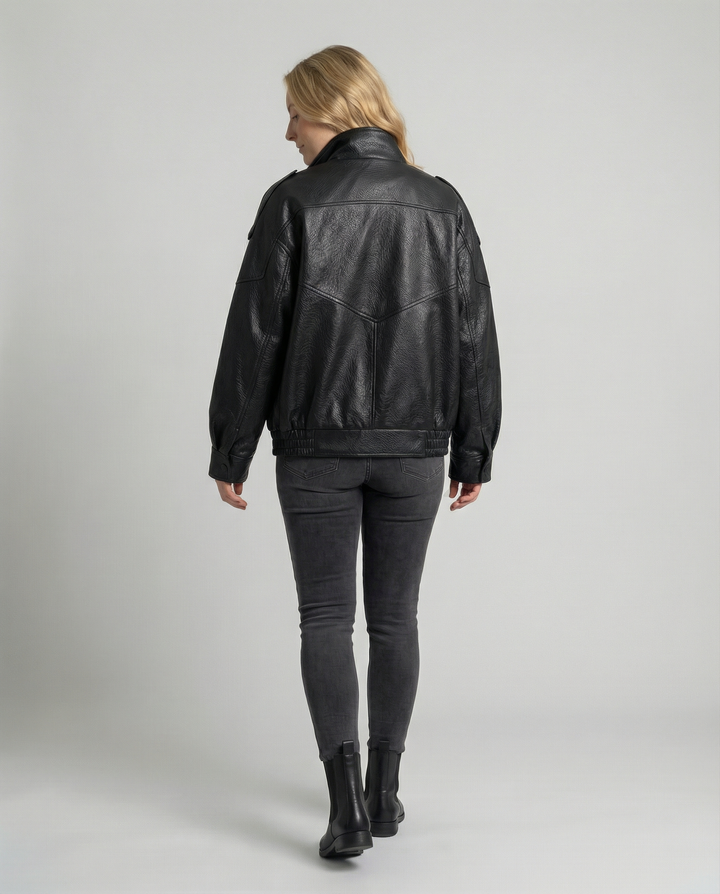 Asymmetrical women's leather jacket