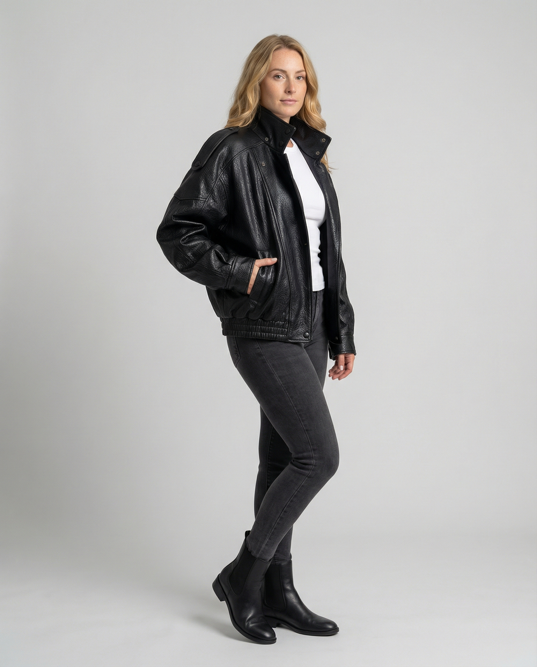 Asymmetrical women's leather jacket