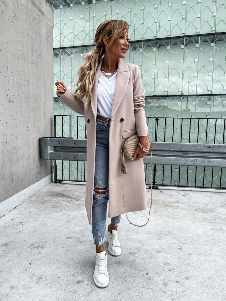 Mune | Women's Long Winter Coat in Casual Chic Style with Lapel Collar and Pockets