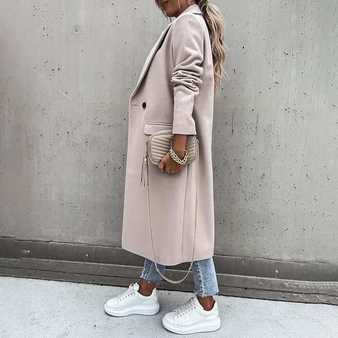 Mune | Women's Long Winter Coat in Casual Chic Style with Lapel Collar and Pockets