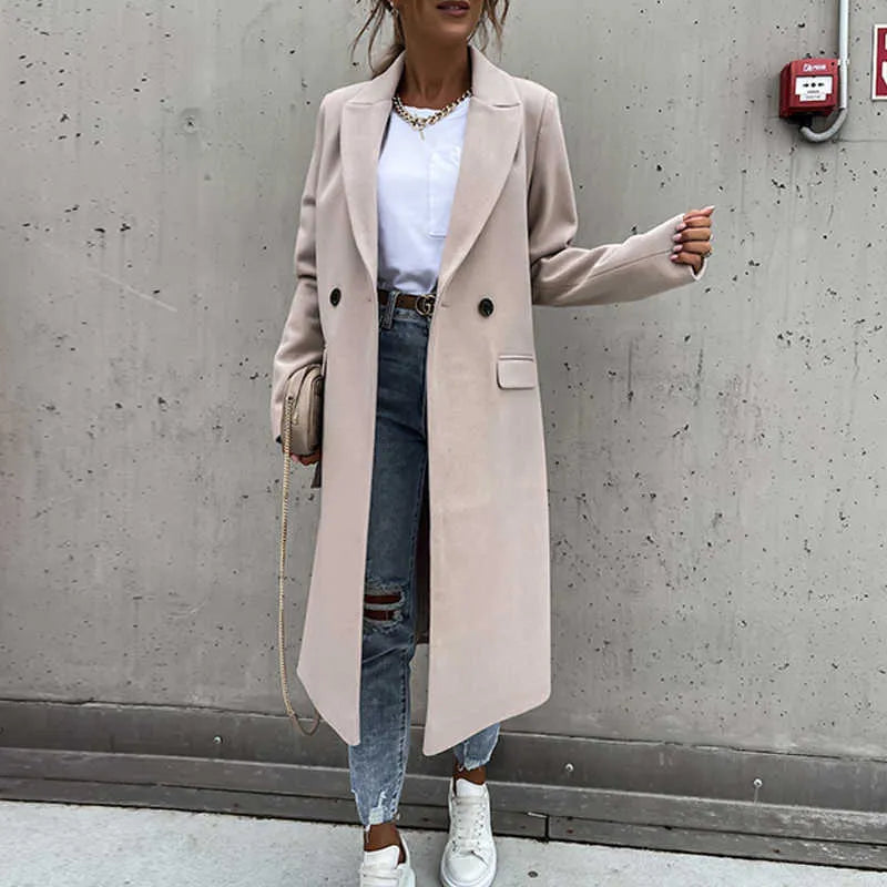 Mune | Women's Long Winter Coat in Casual Chic Style with Lapel Collar and Pockets