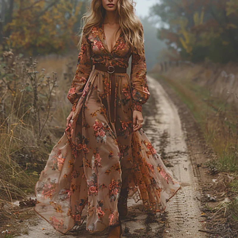 Mune | Patterned Printed Long Sleeve Pleated Dress