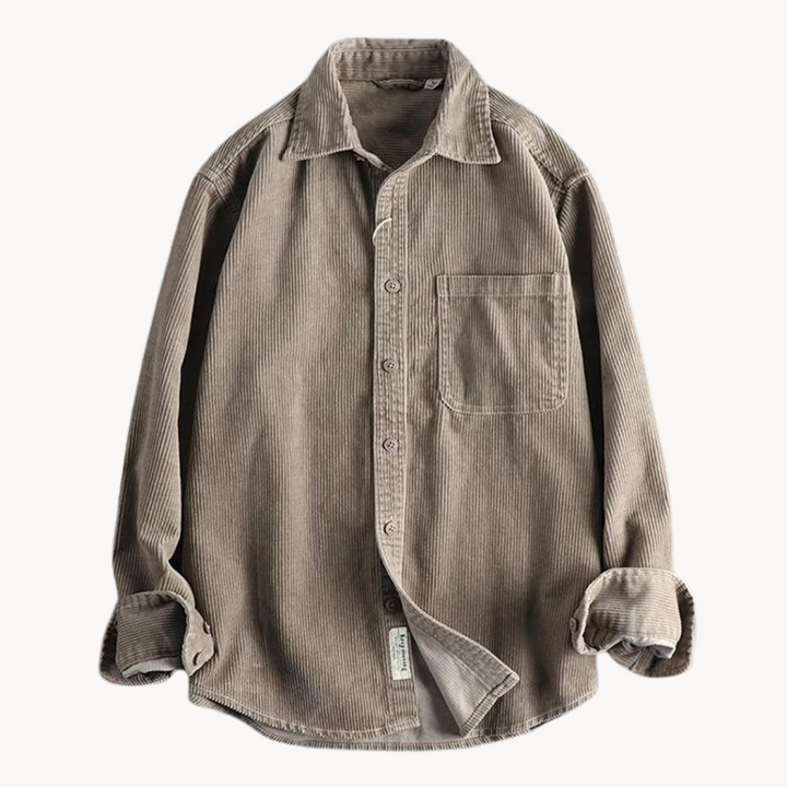Men’s Casual Brown Corduroy Long Sleeve Shirt