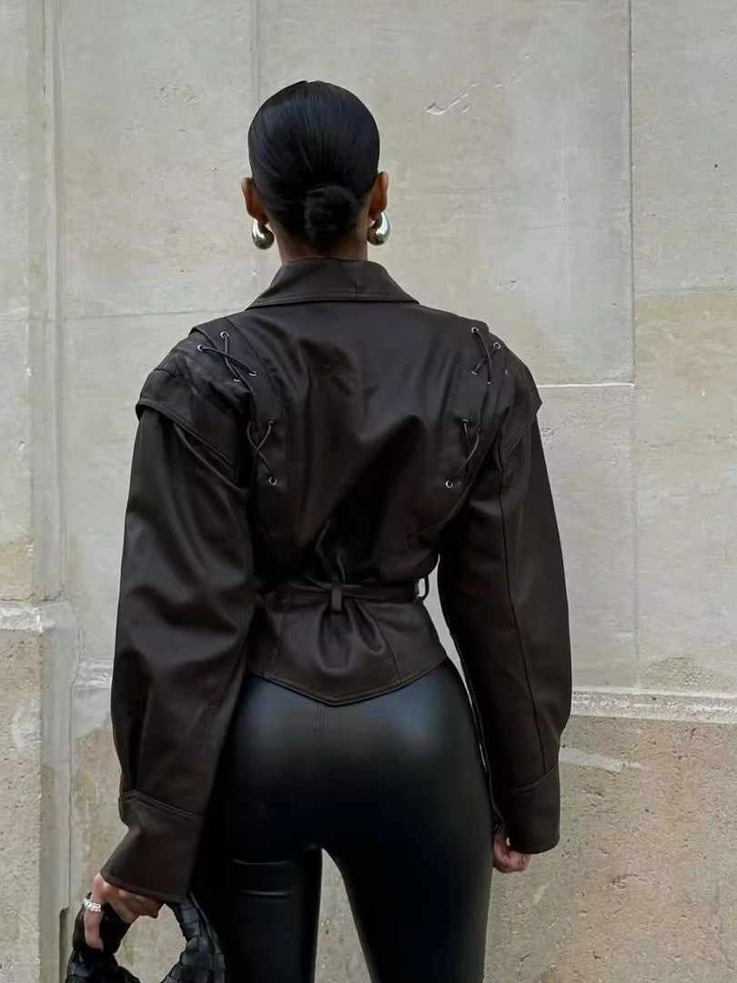 Mune | Leather Lace Lapel Collar Blazer Jacket