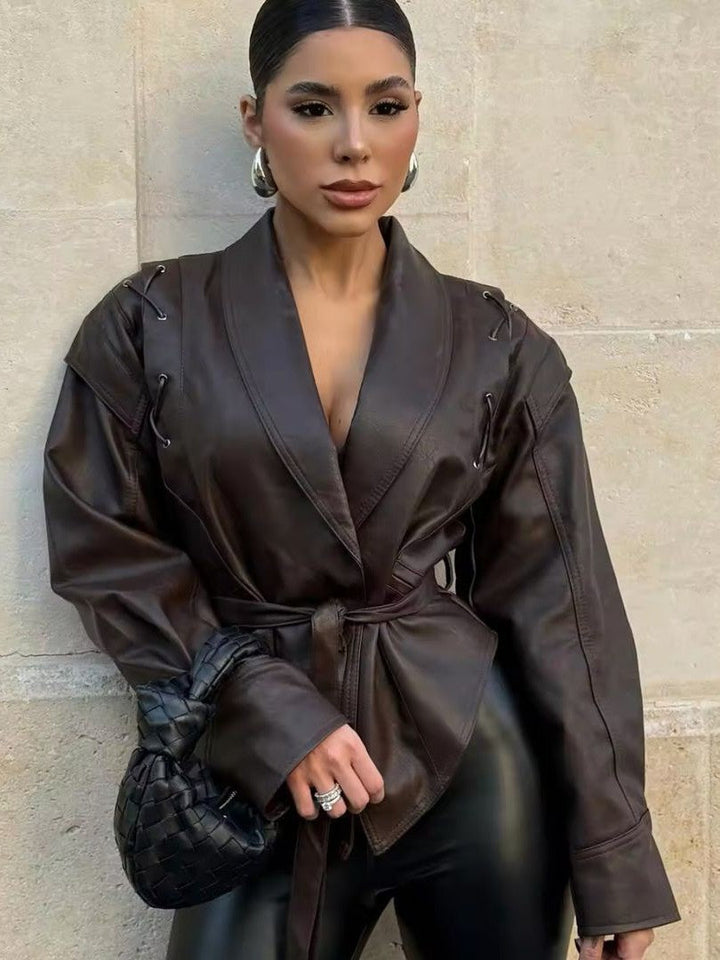 Mune | Leather Lace Lapel Collar Blazer Jacket