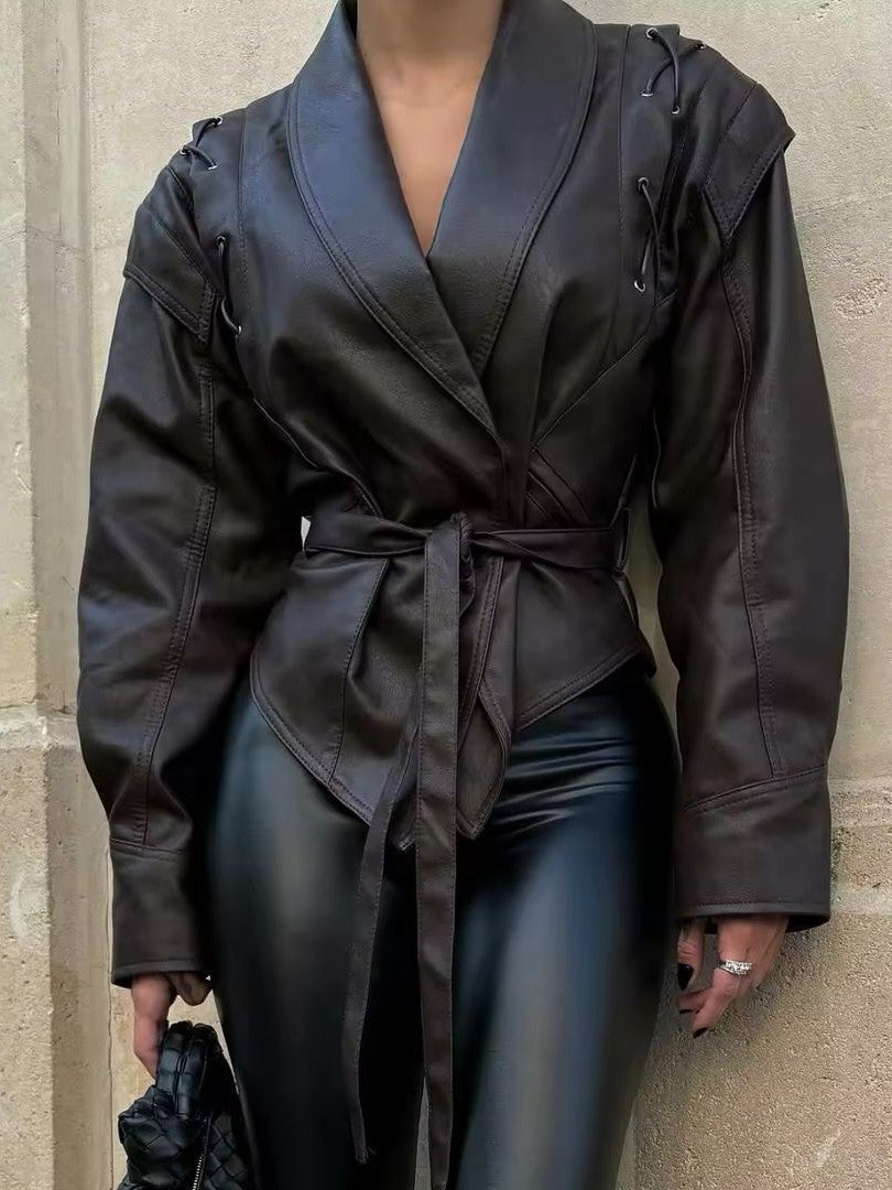 Mune | Leather Lace Lapel Collar Blazer Jacket