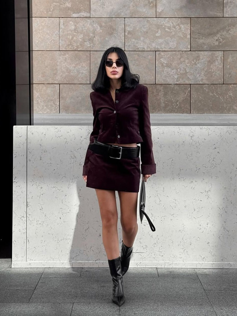 Mune | Jacket & Short Skirt with Belt Coordination Set