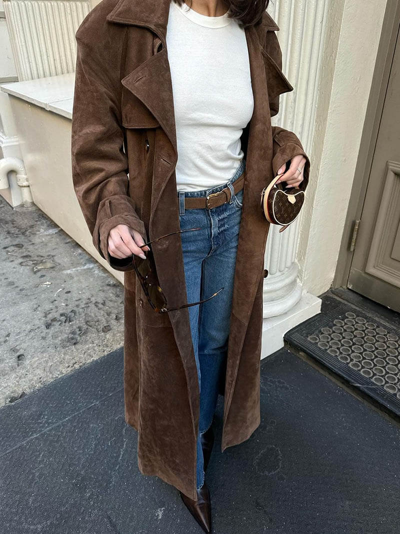 Mune | Long Women's Trench Coat with Suede Look