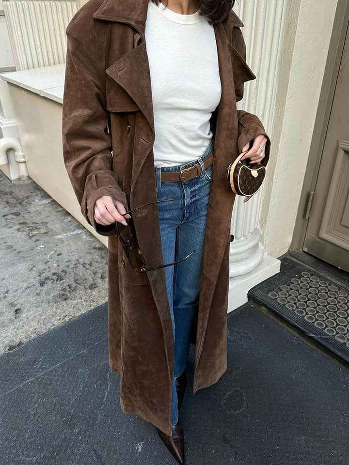 Mune | Long Women's Trench Coat with Suede Look