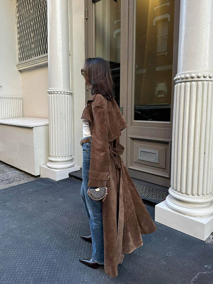 Mune | Long Women's Trench Coat with Suede Look