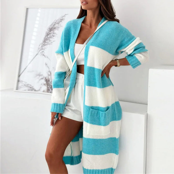 Mune | Women's Long Striped Cardigan with Long Sleeves and Pockets