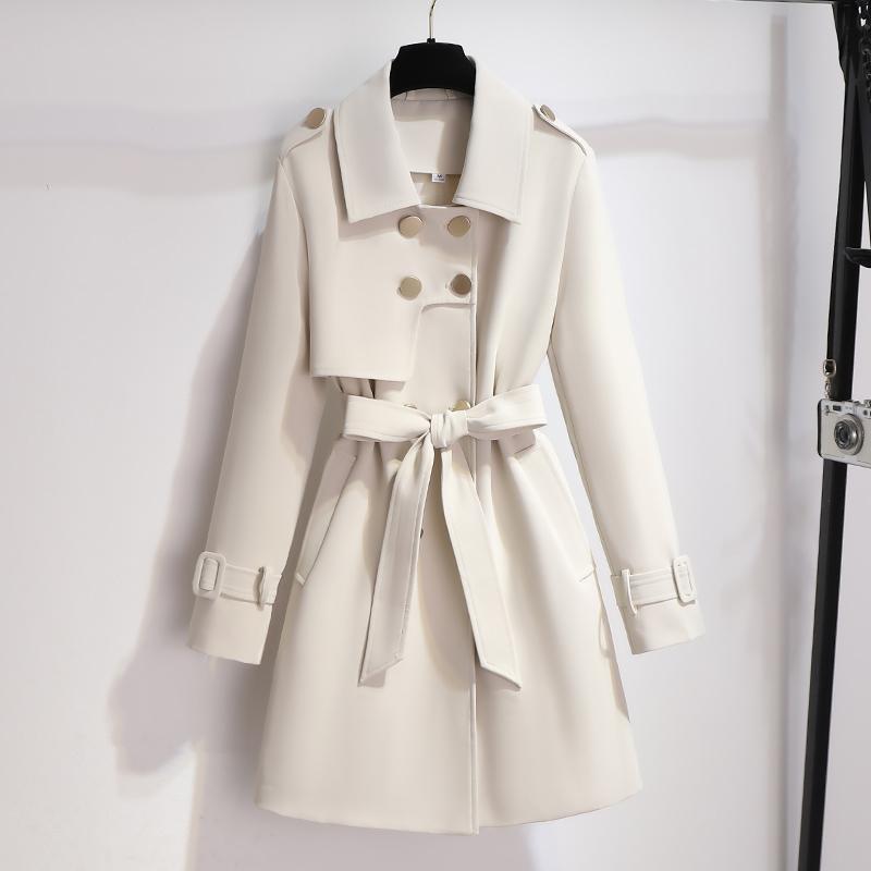 Mune | Women's Elegant White Trench Coat with Belt and Double Button Closure