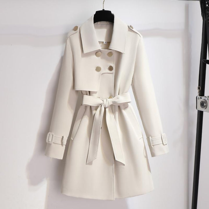 Mune | Women's Elegant White Trench Coat with Belt and Double Button Closure