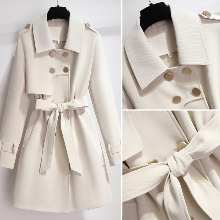 Mune | Women's Elegant White Trench Coat with Belt and Double Button Closure