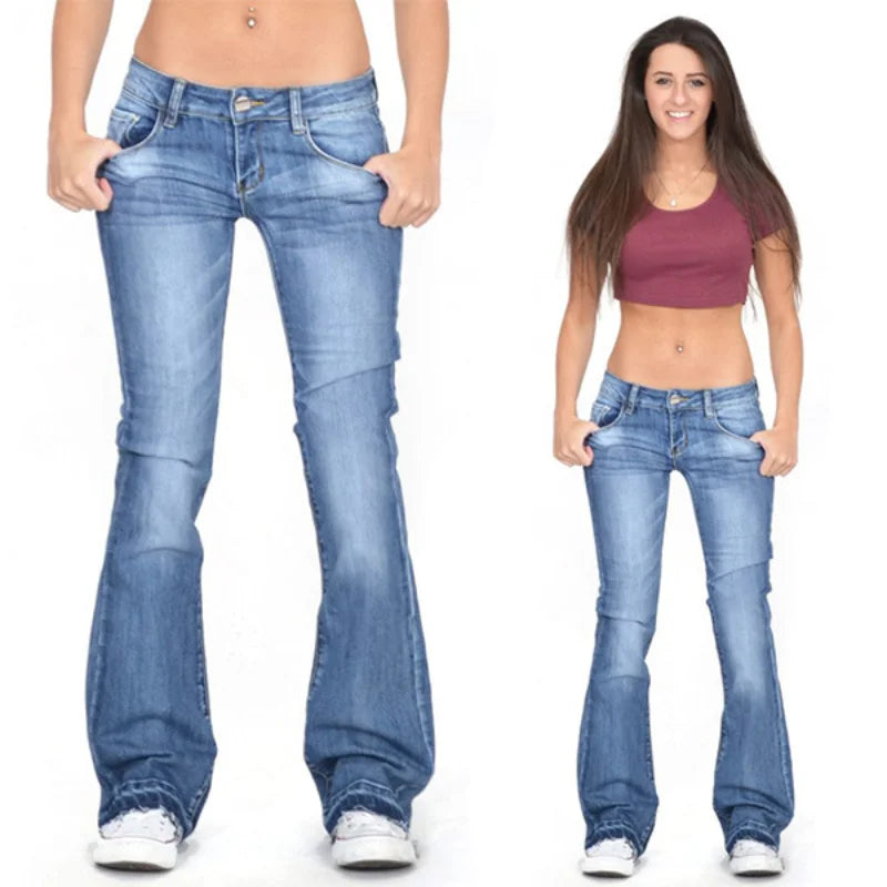 Mune | Women's Low Rise Flared Jeans: Light Vintage Skinny Bell Bottom Jeans