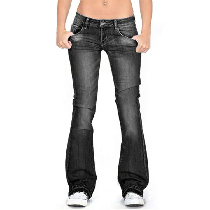 Mune | Women's Low Rise Flared Jeans: Light Vintage Skinny Bell Bottom Jeans