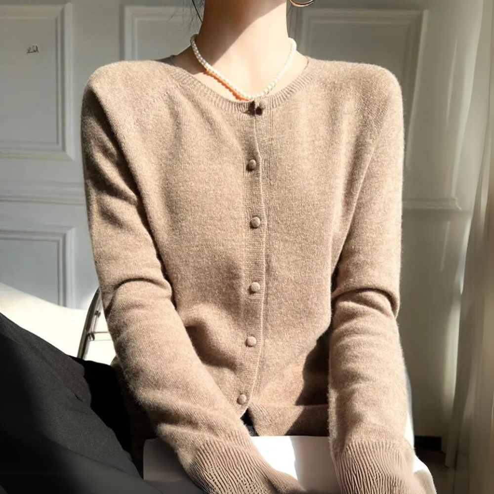Mune | Women's Pastel Cardigan with Round Neck and Long Sleeves