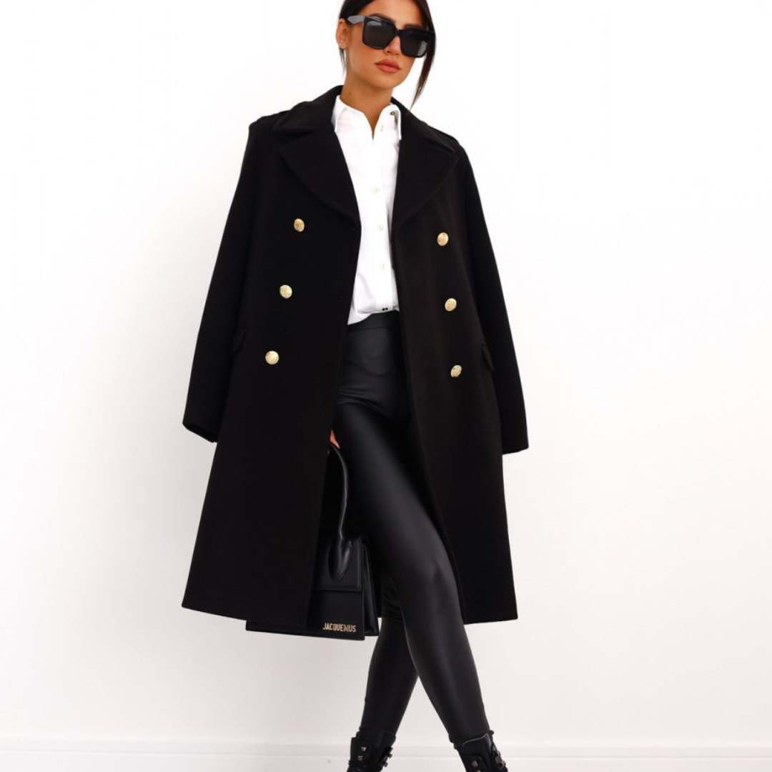 Mune | Women's Long Jacket with Double Button Placket and Classic Collar