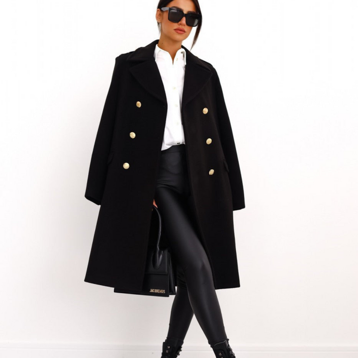 Mune | Women's Long Jacket with Double Button Placket and Classic Collar