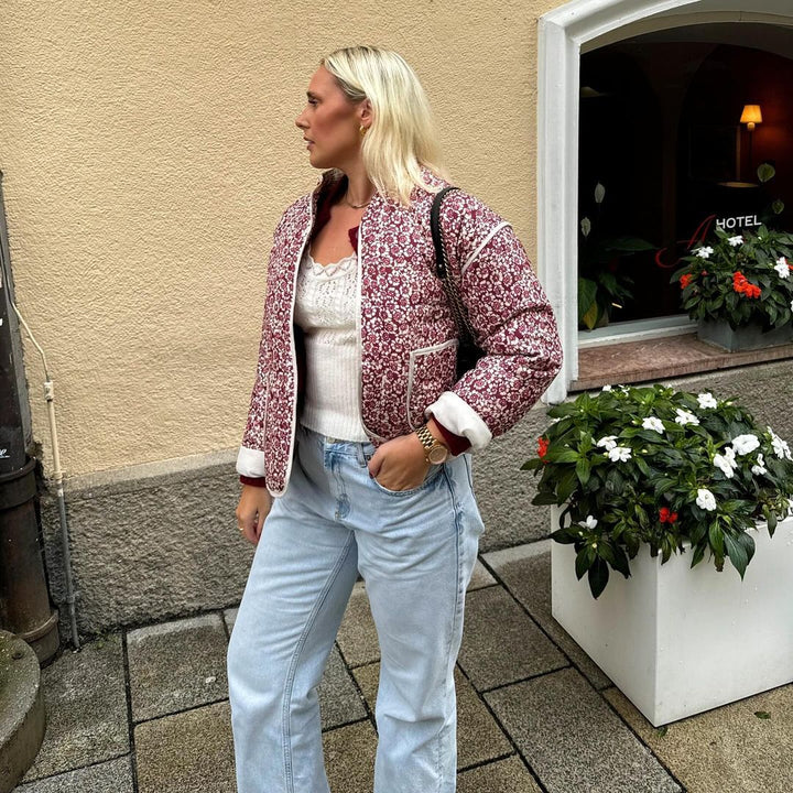 Mune | Women's Floral Quilted Jacket with Pockets and Long Sleeves