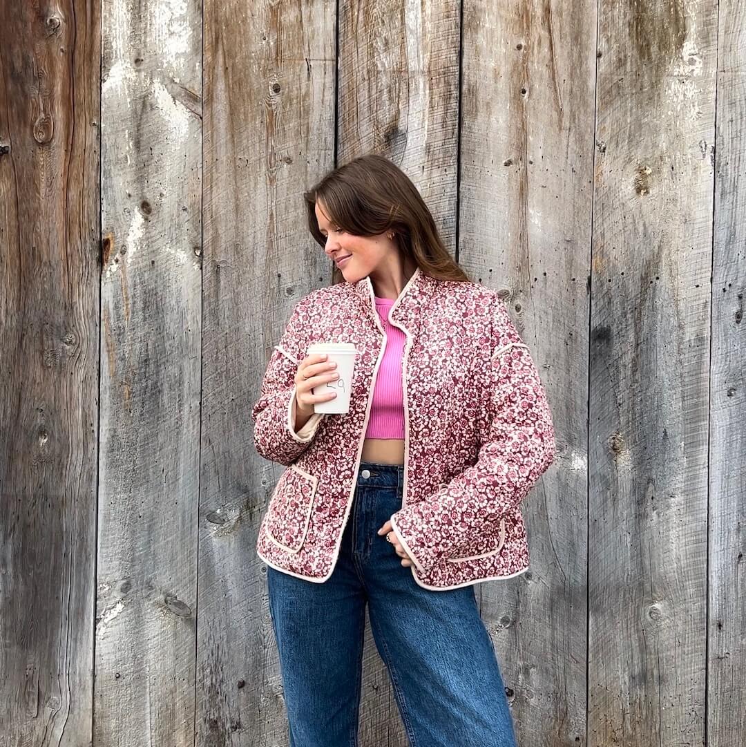 Mune | Women's Floral Quilted Jacket with Pockets and Long Sleeves