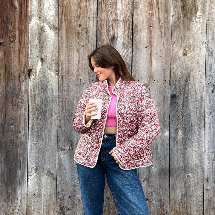 Mune | Women's Floral Quilted Jacket with Pockets and Long Sleeves