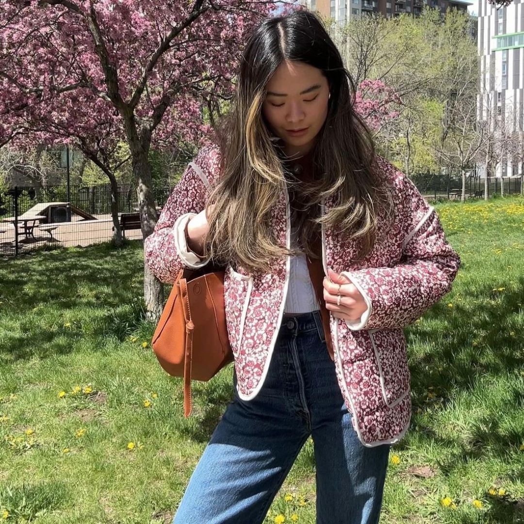 Mune | Women's Floral Quilted Jacket with Pockets and Long Sleeves