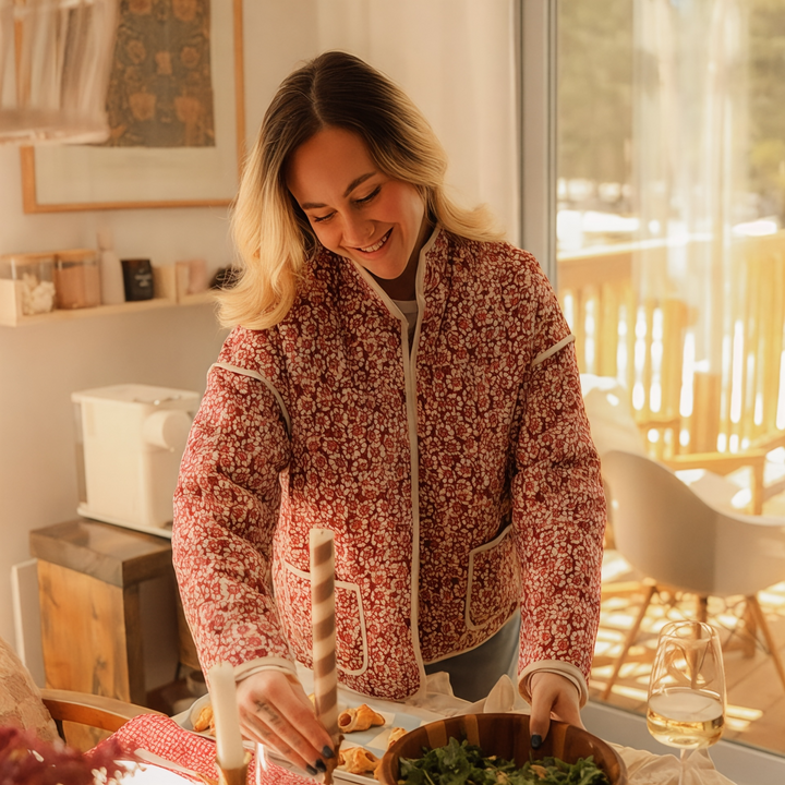 Mune | Women's Floral Quilted Jacket with Pockets and Long Sleeves
