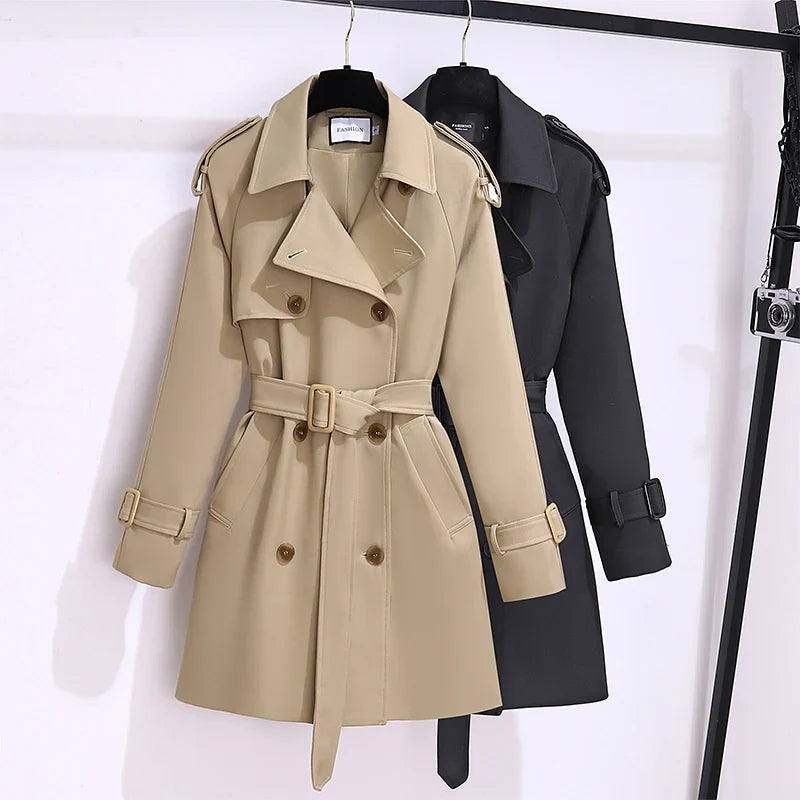 Mune | Women's Long Trench Coat with Belt and Double Buttons