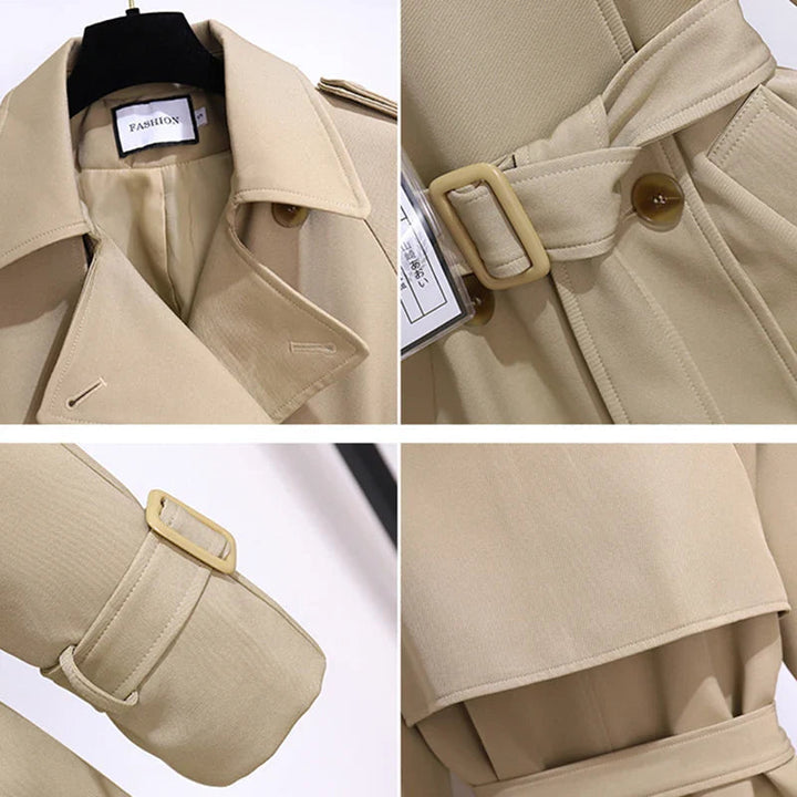 Mune | Women's Long Trench Coat with Belt and Double Buttons