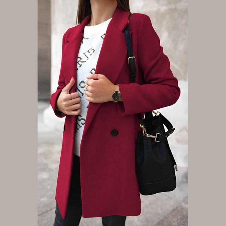 Mune | Women's Stylish Long Winter Jacket with Button Closure and Notched Collar