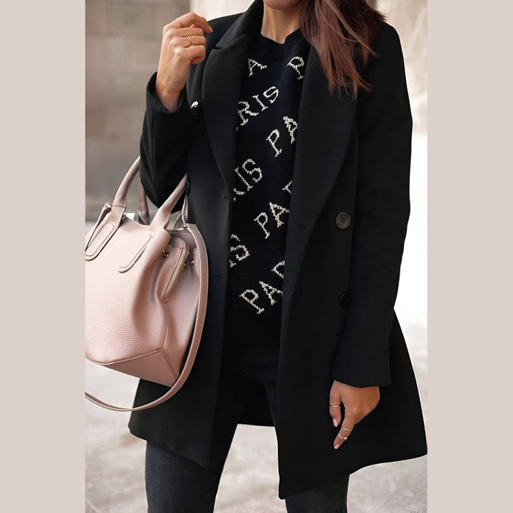 Mune | Women's Stylish Long Winter Jacket with Button Closure and Notched Collar