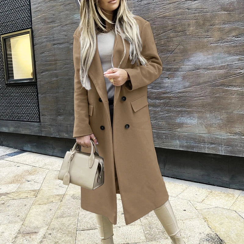 Mune | Women's Trench Coat with Double Button Placket and Long Fit