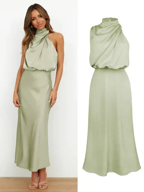Elegant Neck Rips Spaghetti Midi Dress
