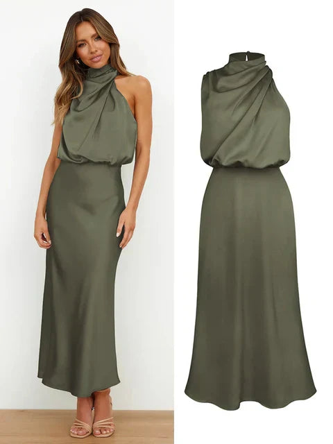 Elegant Neck Rips Spaghetti Midi Dress