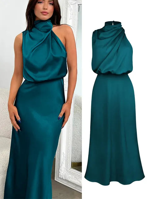 Elegant Neck Rips Spaghetti Midi Dress