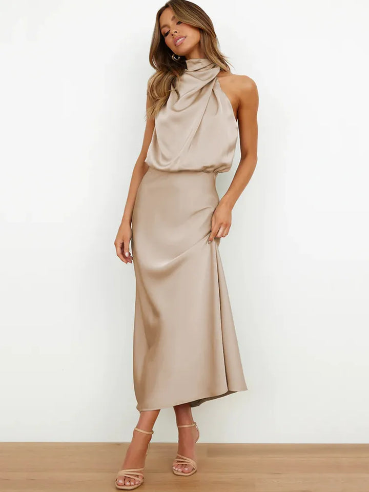 Elegant Neck Rips Spaghetti Midi Dress