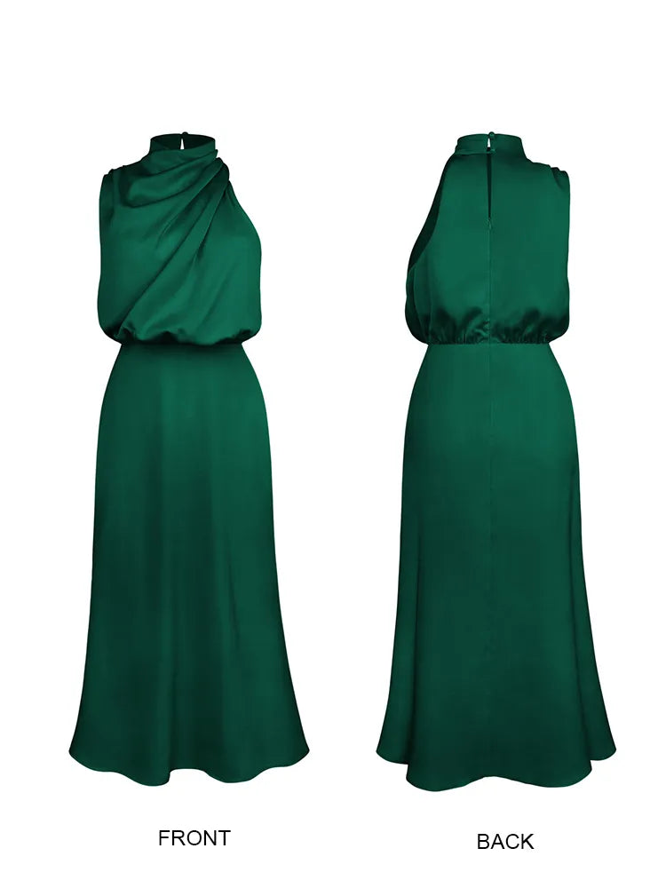 Elegant Neck Rips Spaghetti Midi Dress