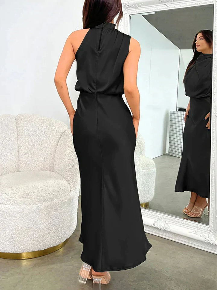 Elegant Neck Rips Spaghetti Midi Dress
