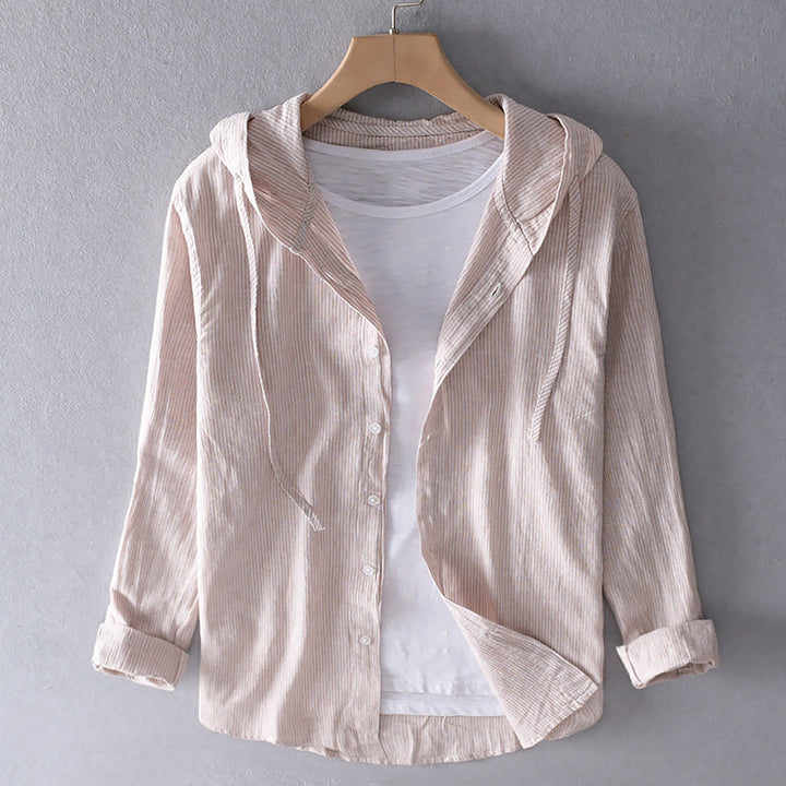 Women Long Sleeve Blouse with Hood and Button Placket
