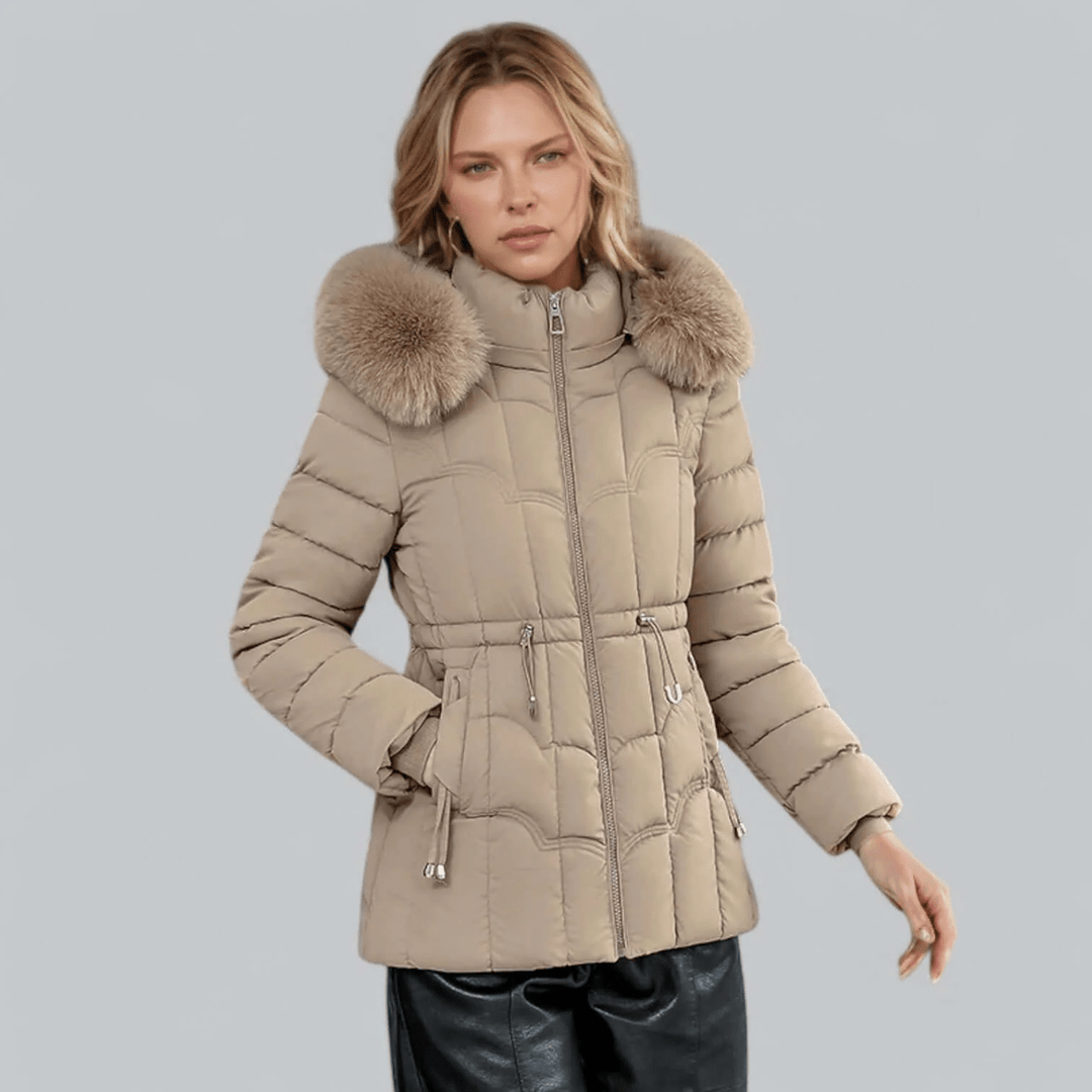Mune | Tailored Fit Quilted Parka Coat with Faux Fur Hood