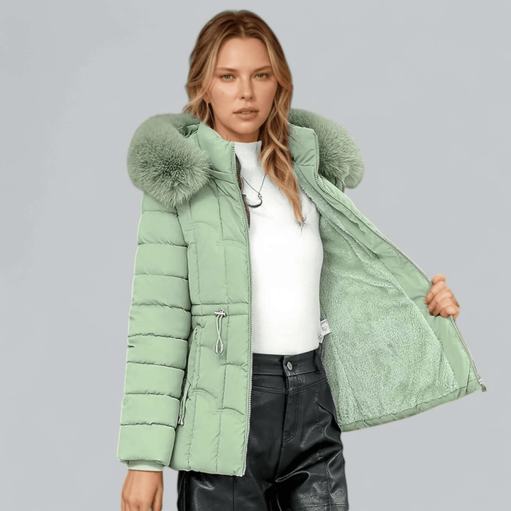 Mune | Tailored Fit Quilted Parka Coat with Faux Fur Hood