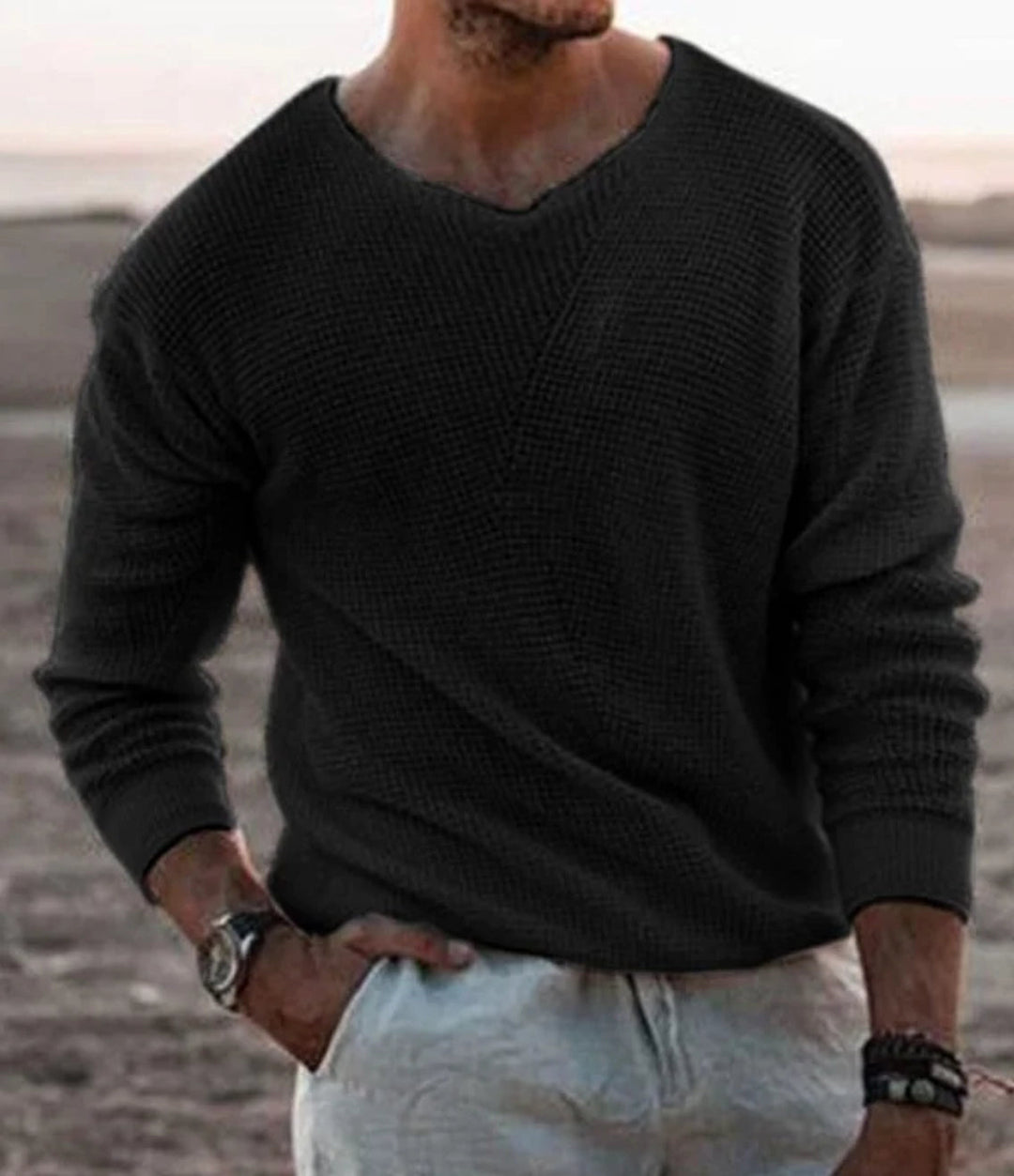 Mune | White V-Neck Sweater Lightweight & Breathable