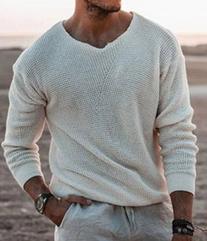 Mune | White V-Neck Sweater Lightweight & Breathable