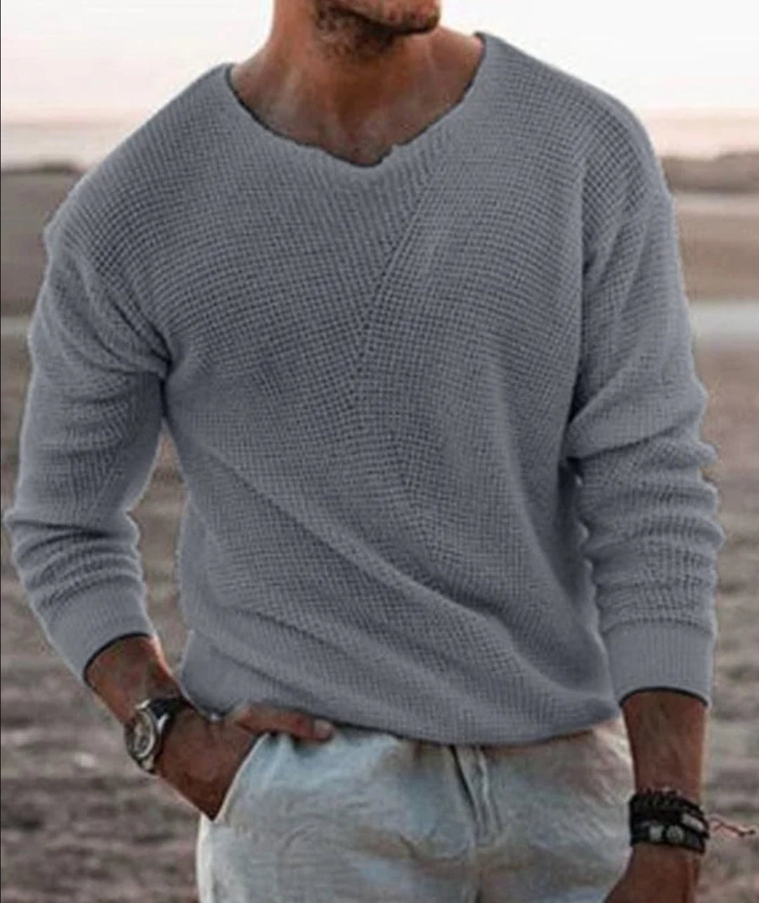 Mune | White V-Neck Sweater Lightweight & Breathable