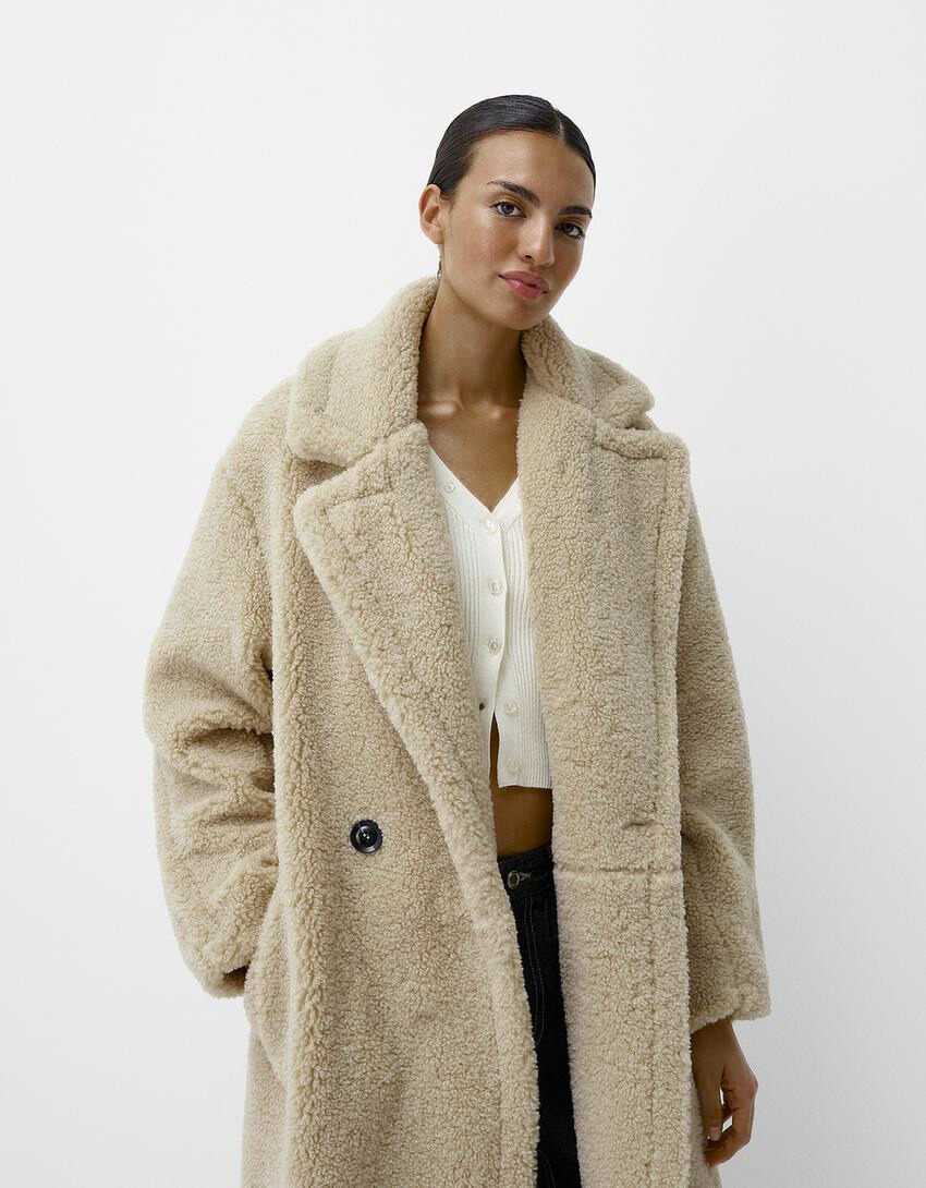 Mune | Women's teddy jacket with lapel collar in long model