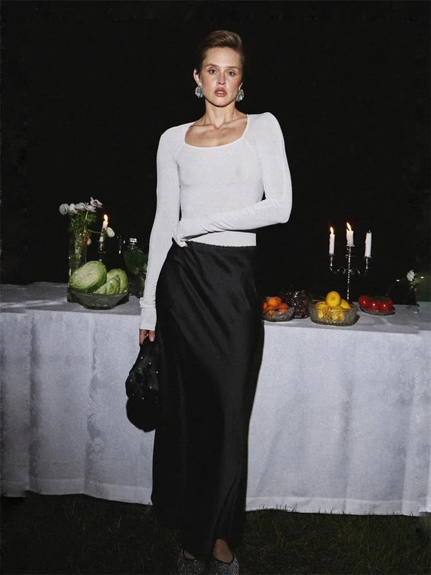 Elegant Maxi Skirt made of Satin